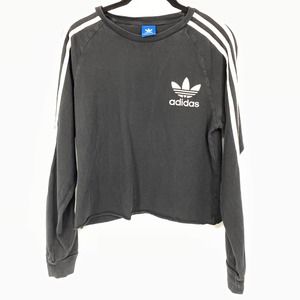 Adidas 3-Stripe Logo Black Long Sleeve Crop Top